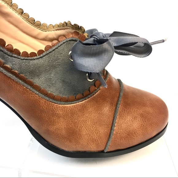 Oxford Pumps in cognac and grey w/ Ribbon Tie - Picture 2 of 8